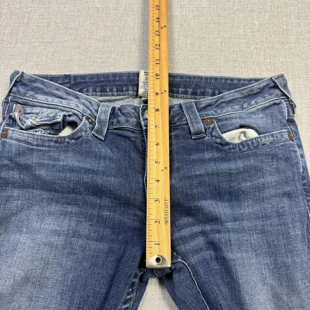 True Religion Jeans Mens 32x34 Skinny Blue Medium Wash Distressed Pockets